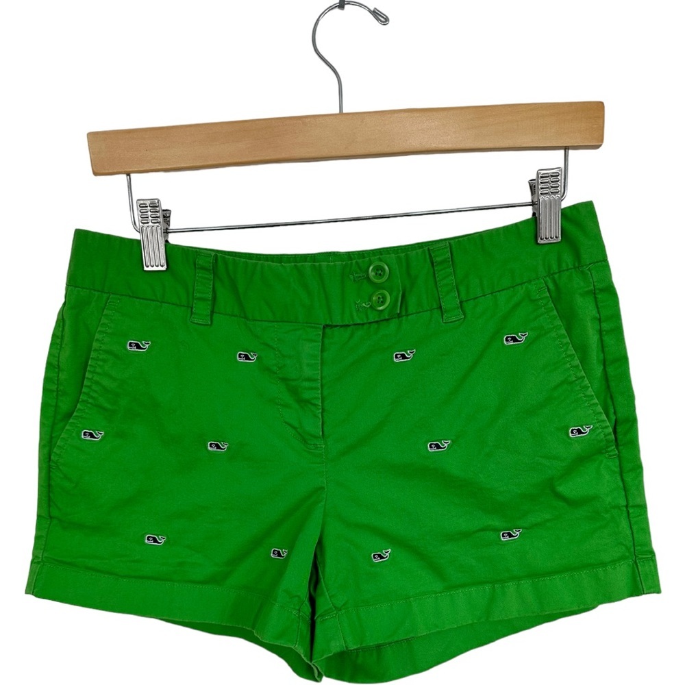 Vineyard Vines Green All Over Whale Logo Embroidered Shorts 3.5" Inseam Size 4